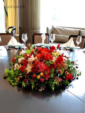 酒店圆桌餐桌花摆件高端仿真花摆花茶室茶楼餐厅中间转盘假花摆设