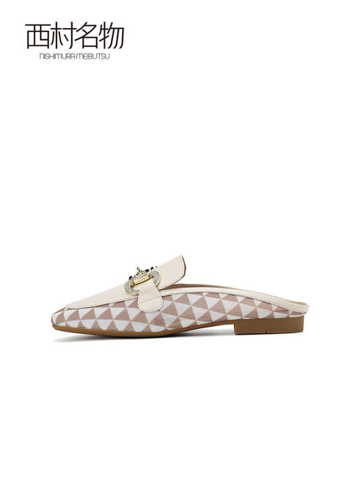 西村名物穆勒拖棋盘格女鞋法式包头拖鞋真皮2022夏季新款11741 商品图1