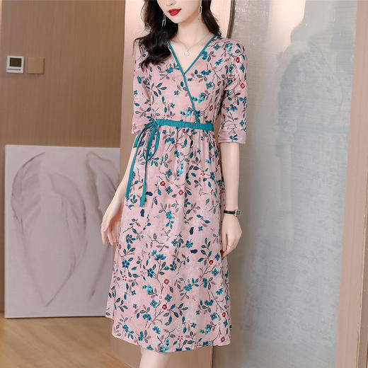 碎花连衣裙女夏季新款气质收腰v领小个子 DL6969 商品图2