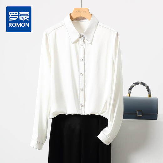 【高定款】罗蒙春秋女士长袖衬衫精致翻领商务通勤洋气质感缎面衬衣女 商品图4