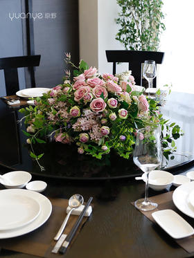 酒店餐桌花大圆桌中间转盘摆花饭店餐厅包厢高端仿真花装饰花摆设