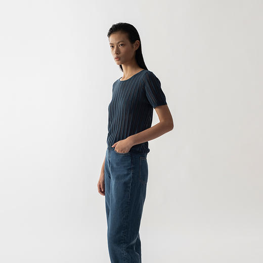 322工房新款16针坑条挑孔针法有机棉镂空针织T恤 商品图2