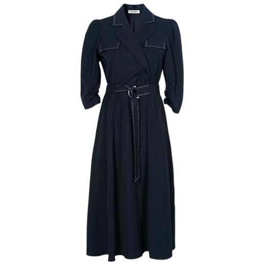 剩S/XL 米思阳2025春季新款时尚通勤西装领连衣裙明线斜纹a字大摆裙2133 商品图3