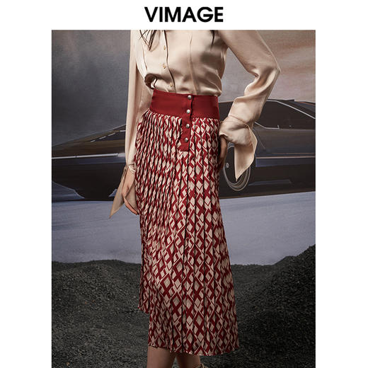 VIMAGE纬漫纪秋季新款个性洋气复古百褶高腰半身裙女裙V1806408 商品图3