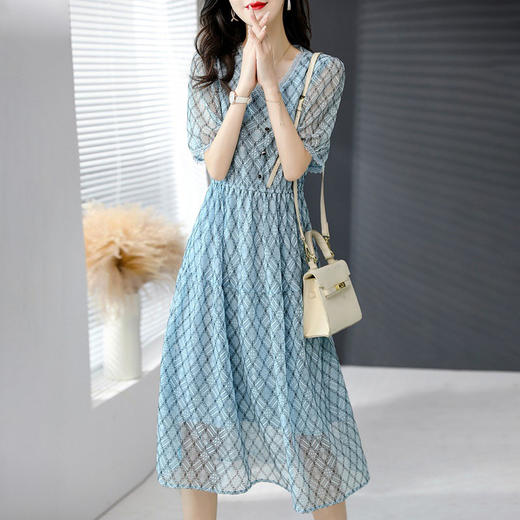 2022夏时尚蓝色轻薄清爽裙子连衣裙 YX9306 商品图2