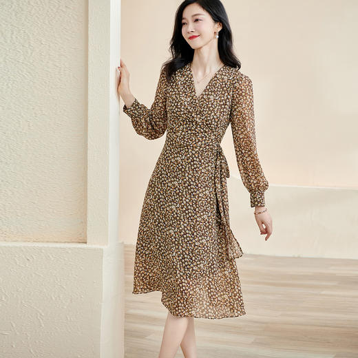 米思阳2026春季新款法式优雅碎花裹身茶歇连衣裙薄款长袖大摆裙子 商品图1