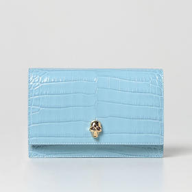ALEXANDER MCQUEEN 亚历山大麦昆 女士小号鳄鱼纹骷髅斜挎单肩包 浅蓝色 613088 1HB0G 4506