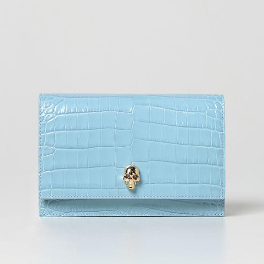 ALEXANDER MCQUEEN 亚历山大麦昆 女士小号鳄鱼纹骷髅斜挎单肩包 浅蓝色 613088 1HB0G 4506 商品图0