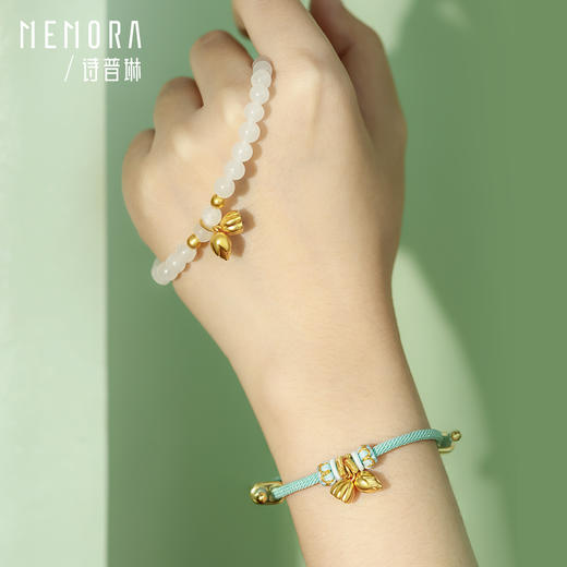 和合莲年足金和田玉手链两世欢黄金莲蓬莲花转运珠碧玉天河石手串HB3144 商品图3