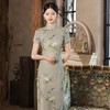复古国潮风绿色提花旗袍2022年新款短袖改良年轻款 YG2055 商品缩略图1