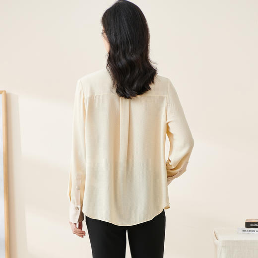 米思阳2026春季新款时尚小香风衬衫拼接醋酸薄款宽松长袖衬衣2140 商品图2