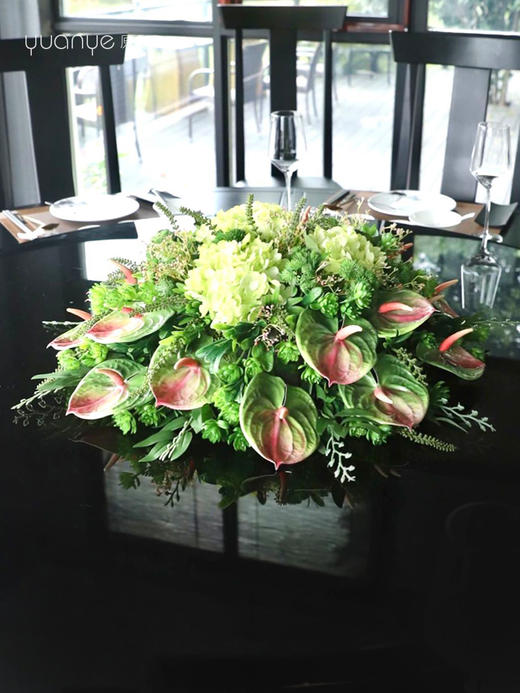 酒店餐桌花大圆桌中间转盘摆花饭店餐厅包厢高端仿真花装饰花摆设 商品图2