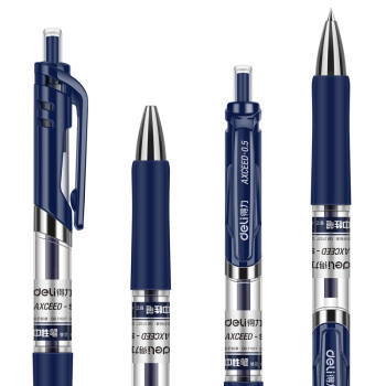 得力（deli）S01中性笔签字笔 0.5mm子弹头经典办公按动笔水笔 墨蓝12支/盒 商品图4