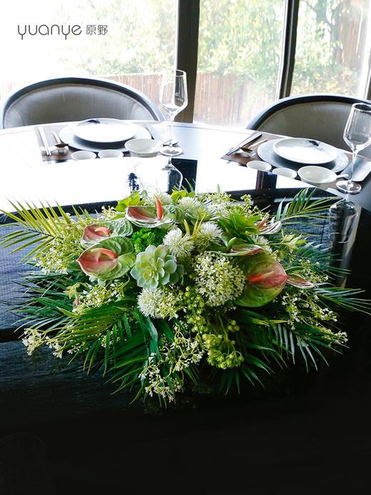 酒店餐桌花饭店餐厅包厢大圆桌中间转盘摆花高端仿真花装饰花摆设 商品图2