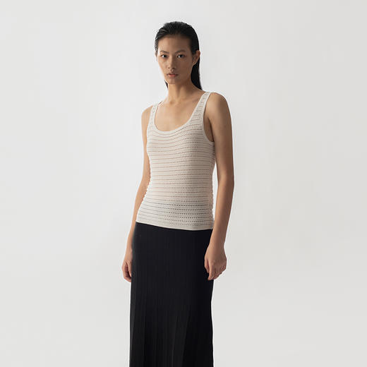 322工房16针2股纱挑孔打花鼓波针法纯棉挑孔针织背心 商品图1