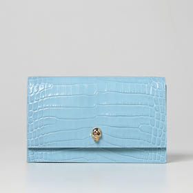 ALEXANDER MCQUEEN 亚历山大麦昆 女士中号鳄鱼纹骷髅斜挎单肩包 浅蓝色 630266 1HB0G 4506