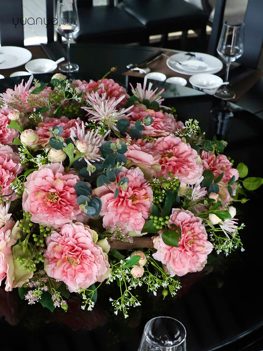 酒店圆桌餐桌花摆件高端仿真花摆花茶室茶楼餐厅中间转盘假花摆设 商品图4