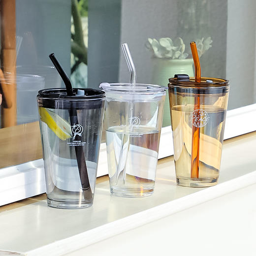 「精致INS风」北极光水杯吸管玻璃杯 女居家日用带盖大容量颜值咖啡ins风喝水杯子餐饮用具 商品图1