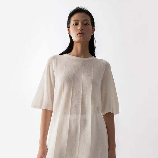 322工房新款16针芝麻点针法有机棉混纺针织T恤短裤两件套 商品图0