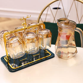 「一壶六杯套装！ins风」北欧简约琥珀色玻璃杯凉白开水冷水壶水具杯子居家日用套装餐饮用具