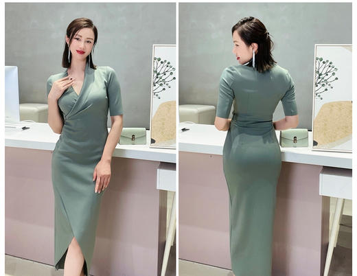 浮光掠影-20284464 颈袖添香季新款时尚职场修身显瘦气质中长款连衣裙女 时尚修身连衣裙女 商品图8