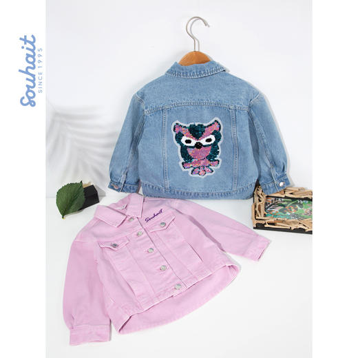 【促销】水孩儿女童牛仔外套春秋新款中大儿童洋气亮片韩版休闲外套潮 商品图4