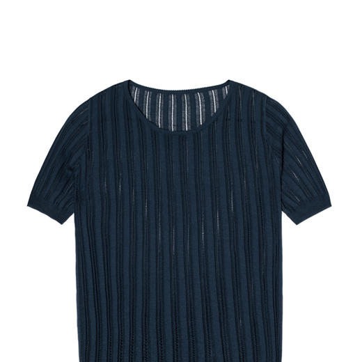 322工房新款16针坑条挑孔针法有机棉镂空针织T恤 商品图4