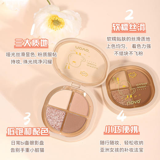 NOVO灵动软糯四色眼影盘 珠光哑光细闪不晕染温柔粉紫芋泥眼影 商品图2