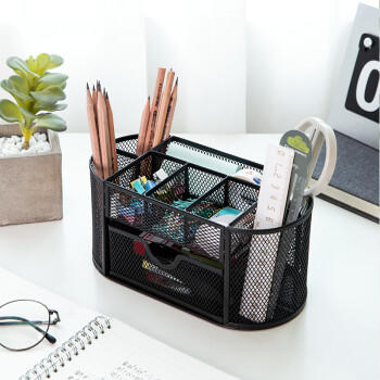得力（deli）多功能九格组合笔筒  金属网办公桌面收纳盒  办公用品 黑色8902 商品图3
