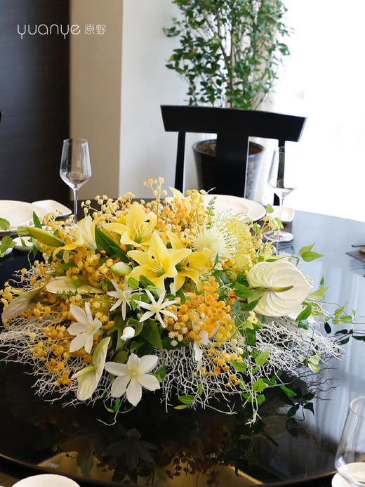 酒店餐桌花大圆桌中间转盘摆花饭店餐厅包厢高端仿真花装饰花摆设 商品图0