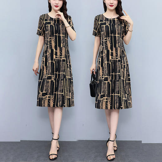 碎花连衣裙妈妈夏装短袖裙子夏季气质大码显瘦长裙复古 JH8057 商品图1