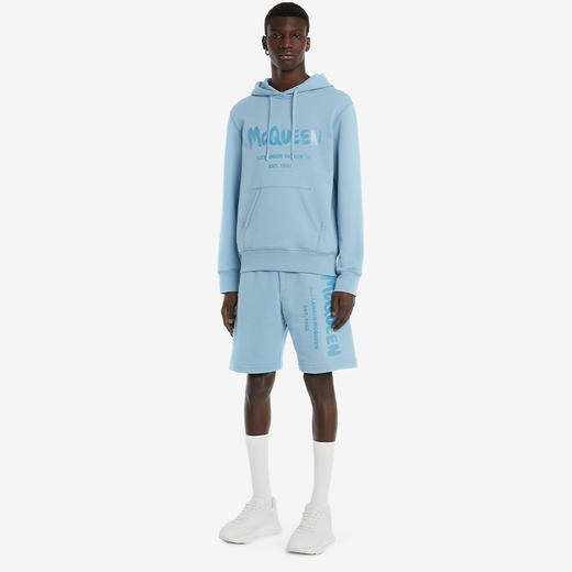 ALEXANDER MCQUEEN 亚历山大麦昆 男士棉质 McQueen 涂鸦印花连帽卫衣 浅蓝色 688715 QTZ81 0913 商品图3