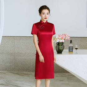 YS-05650婚礼服夏季年轻喜婆婆婚宴装红色长款改良旗袍连衣裙