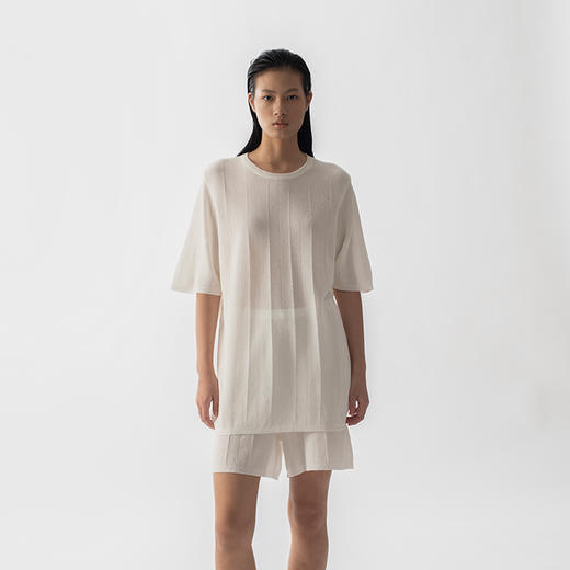 322工房新款16针芝麻点针法有机棉混纺针织T恤短裤两件套 商品图1