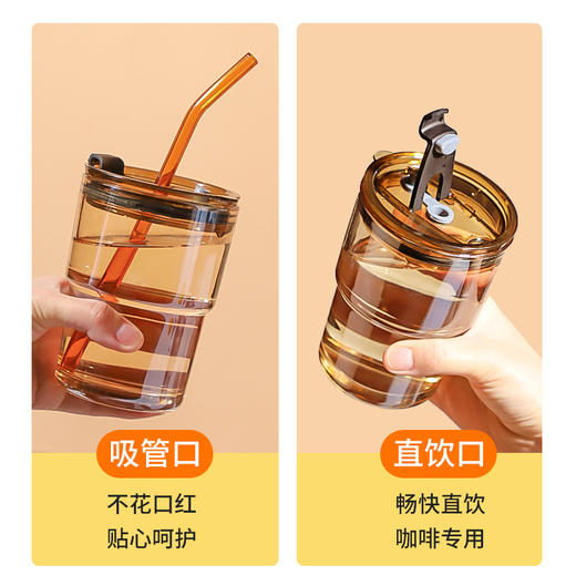 咖啡杯创意便携竹节杯 带盖吸管玻璃杯 商品图3