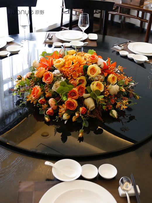 酒店餐桌花大圆桌中间转盘摆花饭店餐厅包厢高端仿真花装饰花摆设 商品图2