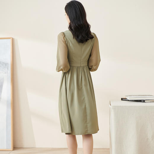 剩S/M/L/XL 米思阳2026春季新款气质淑女交叠V领连衣裙薄款长袖大摆裙子2114 商品图2