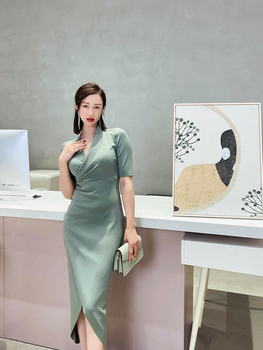 浮光掠影-20284464 颈袖添香季新款时尚职场修身显瘦气质中长款连衣裙女 时尚修身连衣裙女 商品图6