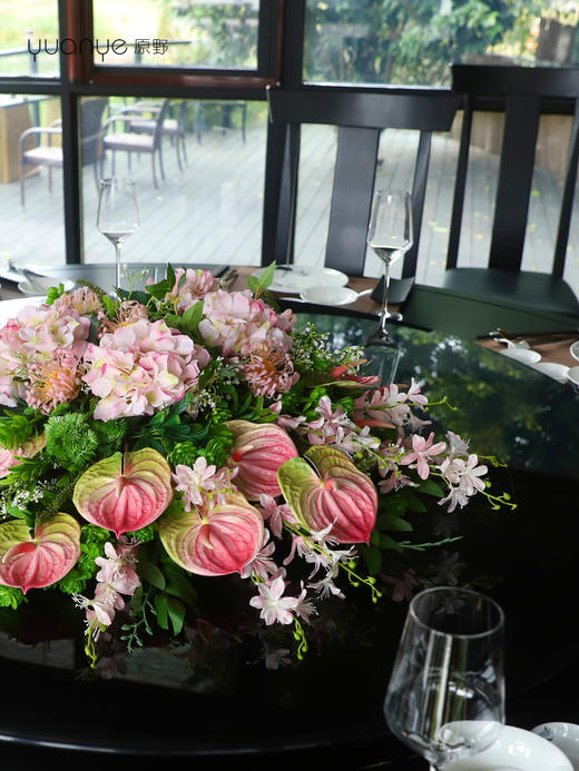 酒店餐桌花饭店餐厅包厢大圆桌中间转盘摆花高端仿真花装饰花摆设 商品图4