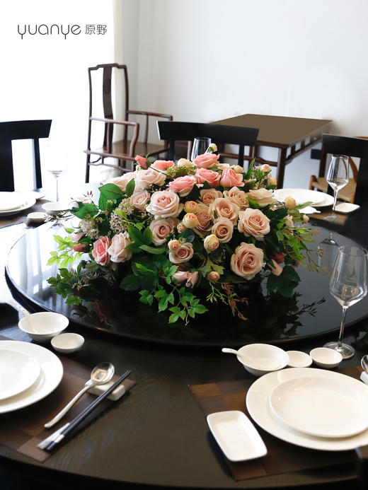 酒店餐桌花饭店餐厅包厢大圆桌中间转盘摆花高端仿真花装饰花摆设 商品图4