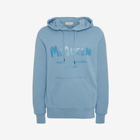 ALEXANDER MCQUEEN 亚历山大麦昆 男士棉质 McQueen 涂鸦印花连帽卫衣 浅蓝色 688715 QTZ81 0913