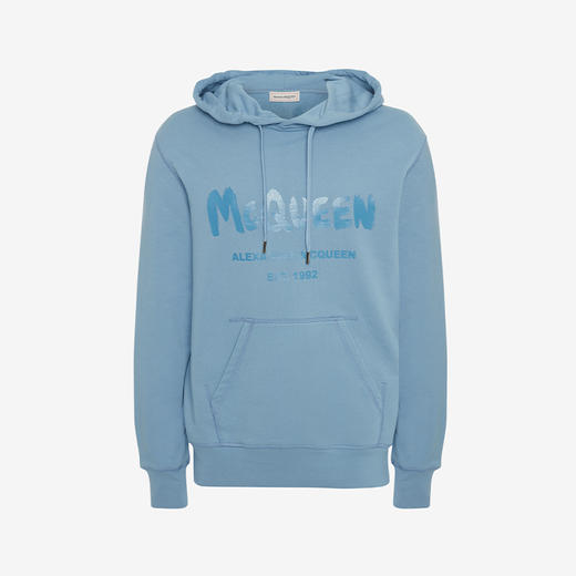 ALEXANDER MCQUEEN 亚历山大麦昆 男士棉质 McQueen 涂鸦印花连帽卫衣 浅蓝色 688715 QTZ81 0913 商品图0
