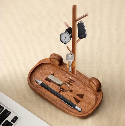 创意摆件进门玄关门口钥匙收纳盒办公桌面置物架杂物整理神器实木 商品图3
