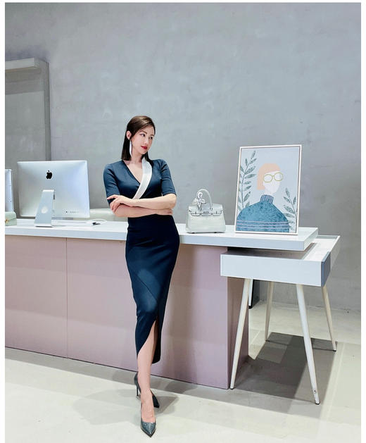 J20384523颈袖添香装新款时尚OL气质修身显瘦包臀职场装连衣裙女装J20384523T1X5 商品图8