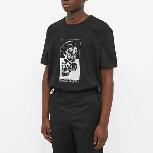 ALEXANDER MCQUEEN 亚历山大麦昆 男士棉质双骷髅徽标圆领短袖T恤 黑色 704987 QTZ08 0901 商品图1