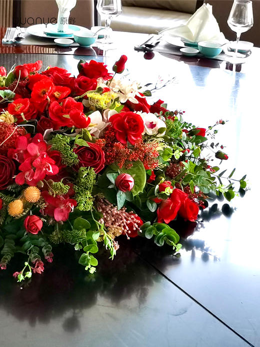 酒店圆桌餐桌花摆件高端仿真花摆花茶室茶楼餐厅中间转盘假花摆设 商品图2