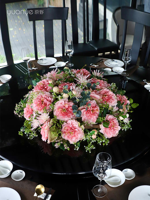 酒店圆桌餐桌花摆件高端仿真花摆花茶室茶楼餐厅中间转盘假花摆设 商品图1