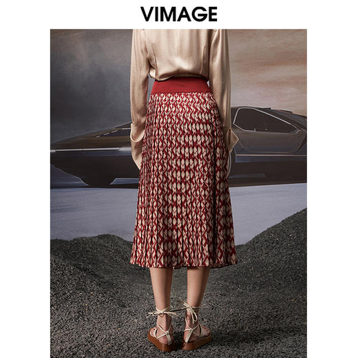 VIMAGE纬漫纪秋季新款个性洋气复古百褶高腰半身裙女裙V1806408 商品图4