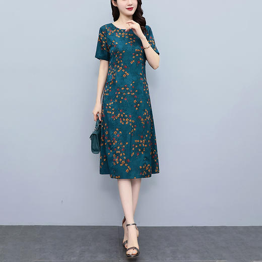 碎花连衣裙妈妈夏装短袖裙子夏季气质大码显瘦长裙复古 JH8057 商品图3