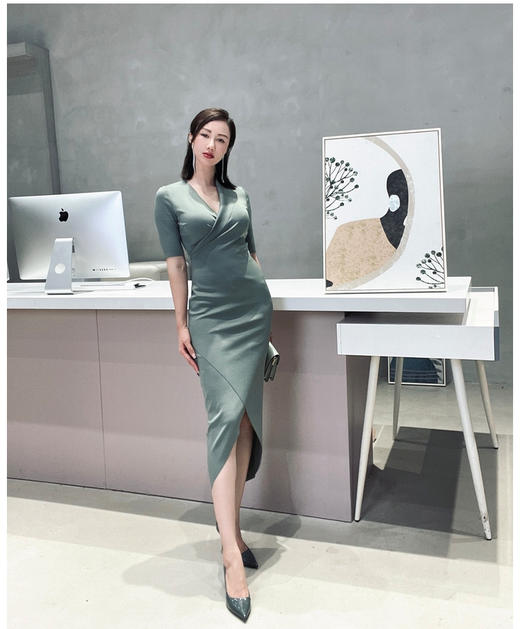 浮光掠影-20284464 颈袖添香季新款时尚职场修身显瘦气质中长款连衣裙女 时尚修身连衣裙女 商品图11